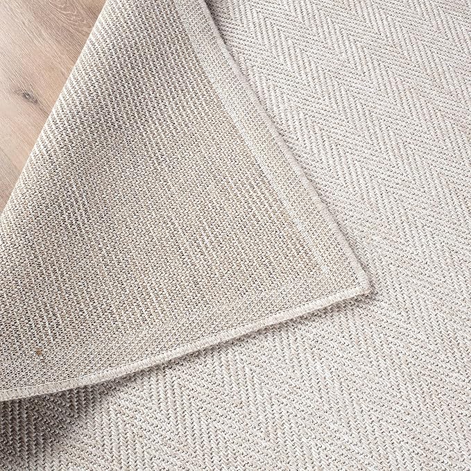 CAMILSON Easy Jute Rug 10x14, Indoor Outdoor Off-White Color Fiber Area Rugs for Living Room and Patio Rug Herringbone Boho Woven Design Easy-Cleaning Washable Outside Carpet Alfombras 10 x 14