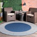 Nuloom Asha Navy/Ivory, 8' Round, Casual, Striped Border, Soft and Cozy, High Traffic, Stain Resistant, Easy Clean, Durable Area Rug for Indoor/Outdoor Patio, Deck, Porch, Garden, Courtyard