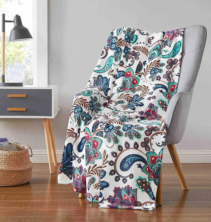 Serafina Home Throw Blanket: Velvelty Soft, Durable Fleece Accent for Bed or Couch (Multicolored Boho, 50 x 70 inches)