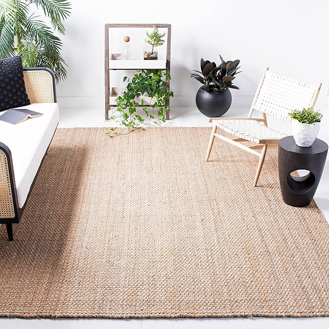 SAFAVIEH Area Rug 4' Square - Natural Fiber Collection - Natural Brown, Handmade Jute, Basketweave Design (NF401A)