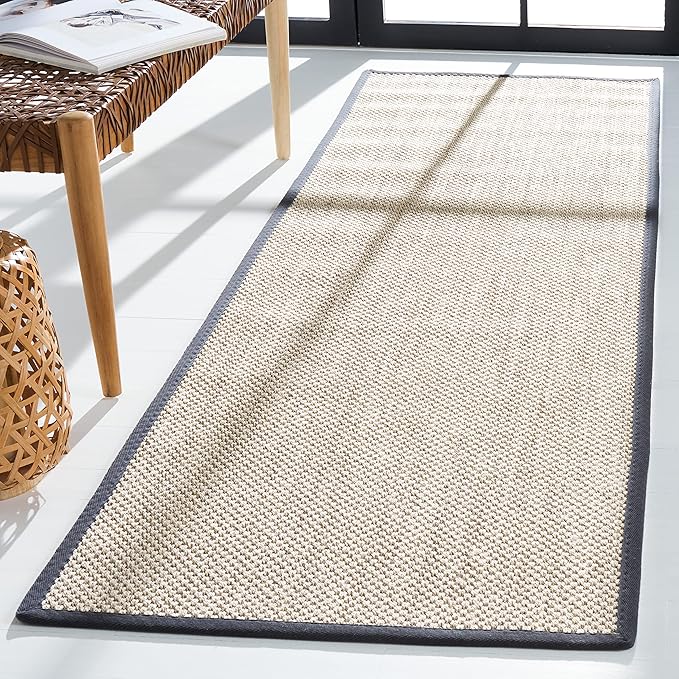 SAFAVIEH Natural Fiber Collection Runner Rug - 2'6" x 18', Marble & Dark Grey, Sisal, Woven Design with Border (NF143D)