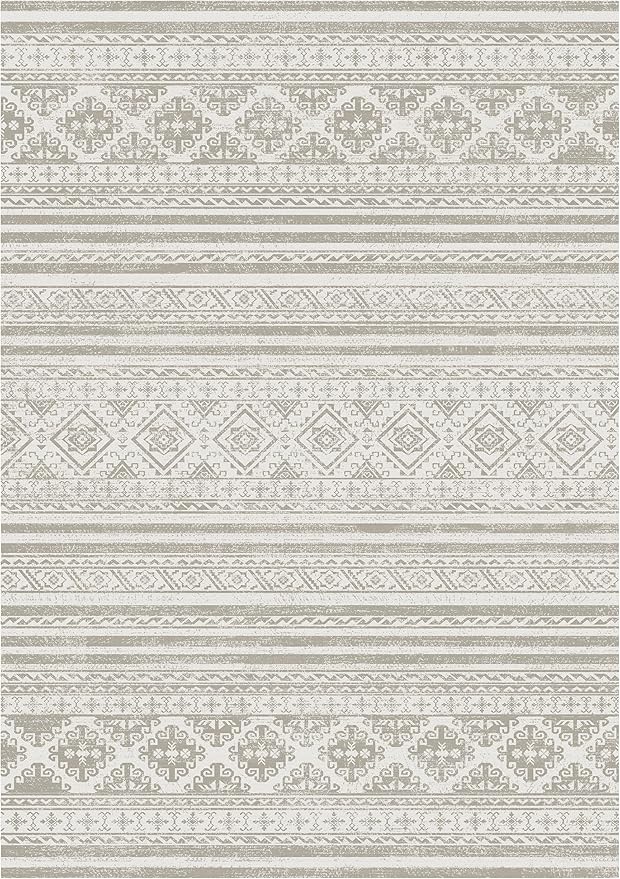 RUGSURE Washable Area Rugs 9' x 12' - 1/6 Thick - Moroccan-Inspired -Stain & Water Resistant Non-Slip - Resistant Rug for Living Room, Bedroom, Nursery, Pet & Child Friendly (Grey)