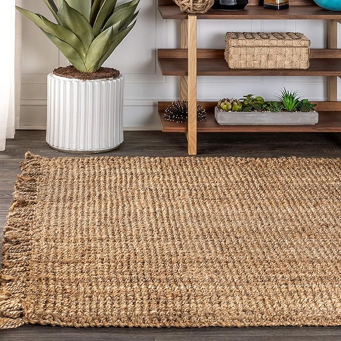 JONATHAN Y Handwoven Jute Fringe Natural Indoor Area Rug, 9x12, Pata, Bohemian, Rustic, Cottage, Easy-Cleaning for Living Room, Bedroom, Kitchen, Non-Shedding (NRF103A-9)