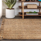 JONATHAN Y Handwoven Jute Fringe Natural Indoor Area Rug, 4x6, Pata, Bohemian, Rustic, Cottage, Easy-Cleaning for Living Room, Bedroom, Kitchen, Non-Shedding (NRF103A-4)