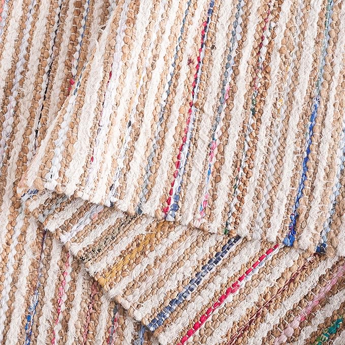 SAFAVIEH Cape Cod Collection Area Rug - 6' Round, Natural/Rust, Geometric Design, Ideal for High Traffic Areas in Living Room, Bedroom, Dining (CAP151P)