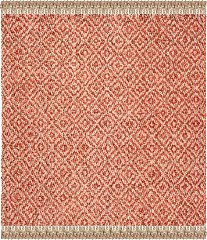 SAFAVIEH Natural Fiber Collection Area Rug - 6' Square, Fuchsia & Natural, Handmade Boho Diamond Tassel Jute, Ideal for High Traffic Areas in Living Room, Bedroom (NF266G)