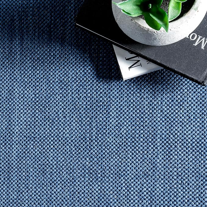 Nuloom Asha Navy/Ivory, 8' Round, Casual, Striped Border, Soft and Cozy, High Traffic, Stain Resistant, Easy Clean, Durable Area Rug for Indoor/Outdoor Patio, Deck, Porch, Garden, Courtyard
