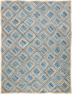 SAFAVIEH Cape Cod Collection X-Large Area Rug - 11' x 15', Natural & Blue, Handmade Flat Weave Diamond Braided Jute & Denim, Ideal for High Traffic Areas in Living Room, Bedroom (CAP354A)
