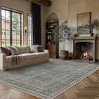 Vintage Area Rug 8x10 Grey Brown Washable Living Room Large Carpet Non Slip Bedroom Indoor Office Low Pile Traditional Distressed Retro Accent Rug for Dining Room