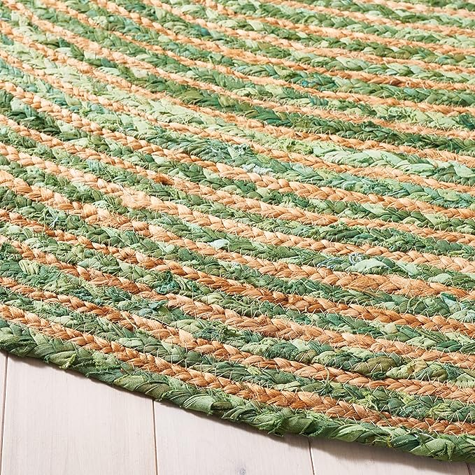 SAFAVIEH Area Rug 6' Round - Cape Cod Collection - Green & Natural Brown, Handmade Jute & Cotton, Woven Braided Design (CAP202Y)