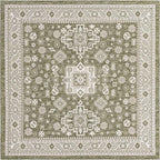 Rugs.com Outdoor Aztec Collection Rug – 10 Ft Square Green Flatweave Rug Perfect for Living Rooms, Kitchens, Entryways