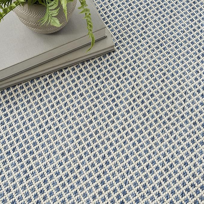 Nourison Home Courtyard Ivory Blue 5' x 7' Area Rug - Easy Clean, Non Shedding, Bed Room, Living Room, Dining Room, Kitchen (5' x 7')