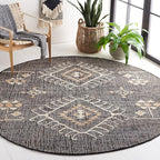 SAFAVIEH Kilim Collection Area Rug - 9' Round, Black & Ivory, Handmade Flatweave Boho Tribal Jute, Ideal for Living Room, Bedroom, Dining Room (KLM762Z-9R)