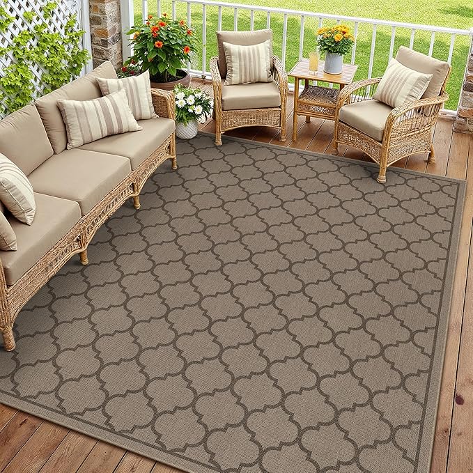 8x10 Geometric Figure Easy Jute Area Rug for Living Room Large Scalloped Washable Indoor Outdoor Carpet Farmhouse Patio Office Mat Geometric Non Slip Black Carpet for Backyard Dining Room