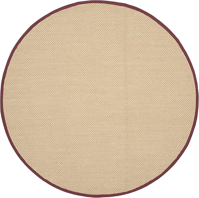 SAFAVIEH Area Rug 6' Round - Natural Fiber Collection - Maize & Burgundy, Sisal, Woven Design with Border (NF141D)