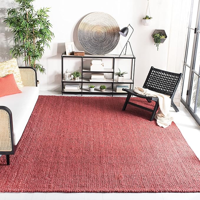 SAFAVIEH Natural Fiber Collection Area Rug - 9' x 12', Red, Handmade Farmhouse Jute, Ideal for High Traffic Areas in Living Room, Bedroom (NF730D)