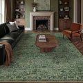 HUGEAR Area Rug 6x9 Retro Green Machine Washable Living Room Rugs Distressed Vintage Floral Vacuumable Low Pile Carpet Bedroom Office Dining Room Laundry Room Non Slip Soft Lightweight