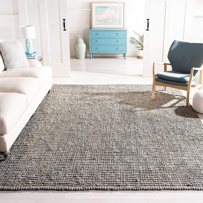 SAFAVIEH Area Rug 8x10 - Natural Fiber Collection - Large - Light Grey, Handmade Chunky Textured Jute, Thick (NF447G)