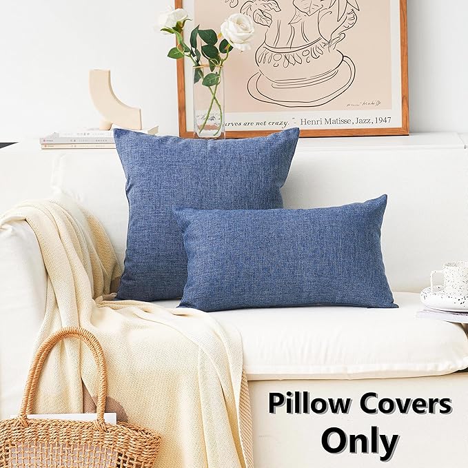 Home Brilliant Indigo Linen Decorative Pillow Covers Lined Cushion Cover for Couch, 20x20 Inch(50x50cm), Navy Blue