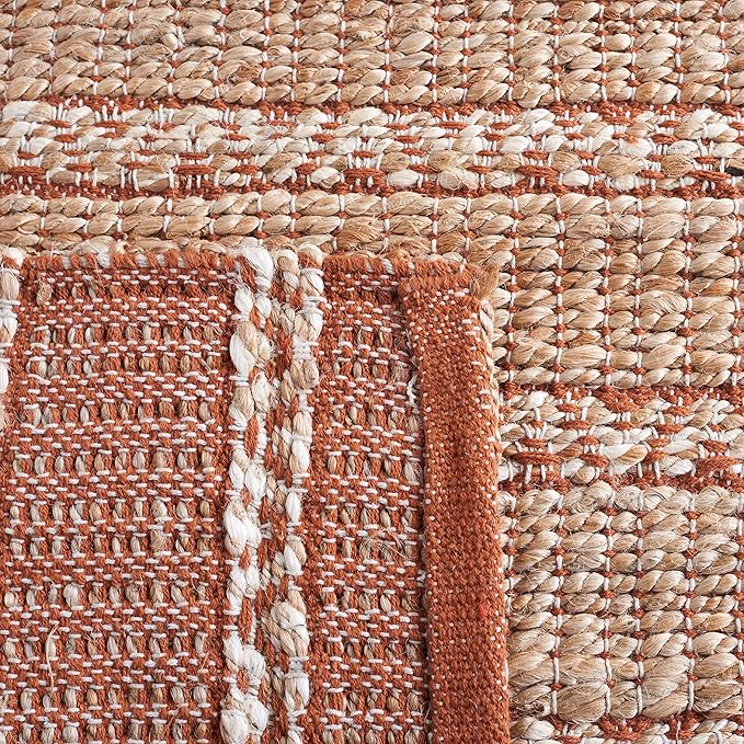 SAFAVIEH Natural Fiber Collection Runner Rug - 2'3" x 8', Rust & Natural, Handmade Flat Weave Stripe Jute & Cotton Jute, Ideal for High Traffic Areas in Living Room, Bedroom (NFB655P)