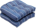 Pillow Perfect Stripe Indoor/Outdoor Chair Seat Cushion, Tufted, Weather, and Fade Resistant, 19" x 19", Blue/White Wickenburg, 2 Count