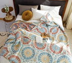 Scientific Sleep Boho Round Retro Farmhouse 100% Cotton Muslin Blanket Throw Cover for Bed Couch Sofa Cozy Soft Reversible Bedding Blanket Bedspread Coverlet Twin 60 in x 80 in