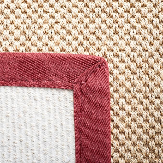SAFAVIEH Natural Fiber Collection Area Rug - 2'6" x 4', Maize & Burgundy, Sisal, Woven Design with Border (NF141D)