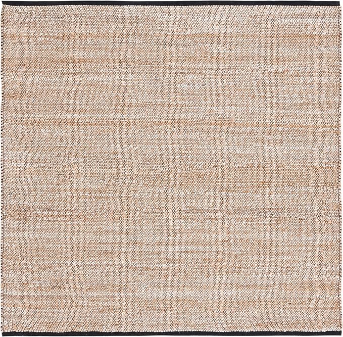 SAFAVIEH Natural Fiber Collection Area Rug - 6' Square, Natural & Black, Handmade Farmhouse Boho Coastal Rustic Jute, Ideal for High Traffic Areas in Living Room, Bedroom (NF832A)