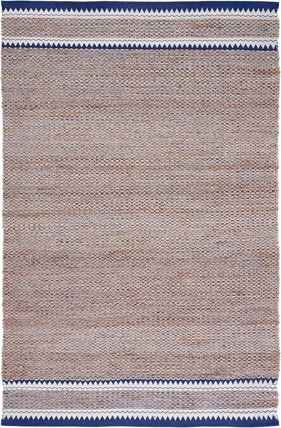 SAFAVIEH Natural Fiber Collection Area Rug - 5' x 8', Natural & Navy, Handmade Farmhouse Boho Coastal Rustic Jute, Ideal for High Traffic Areas in Living Room, Bedroom (NF874N)
