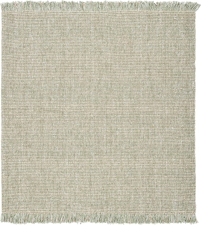SAFAVIEH Natural Fiber Collection Area Rug - 6' Square, Green & Natural, Handmade Woven Fringe Jute, Ideal for High Traffic Areas in Living Room, Bedroom (NF826Y)