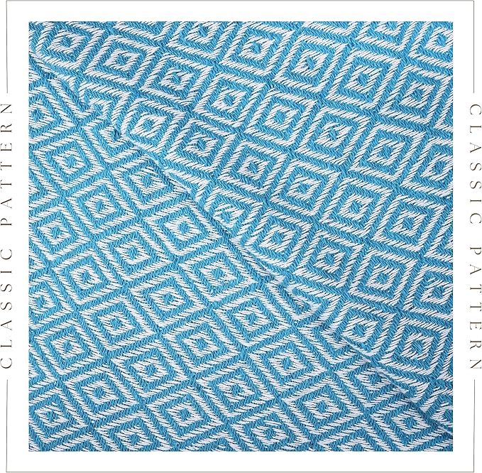 RAJRANG Throw Blanket Cotton with Tassel - 50x60 Inches Soft 100% Cotton Boho Decorative Farmhouse Throw for Bed Sofa Chairs and Couch Caribbean Sea Blue