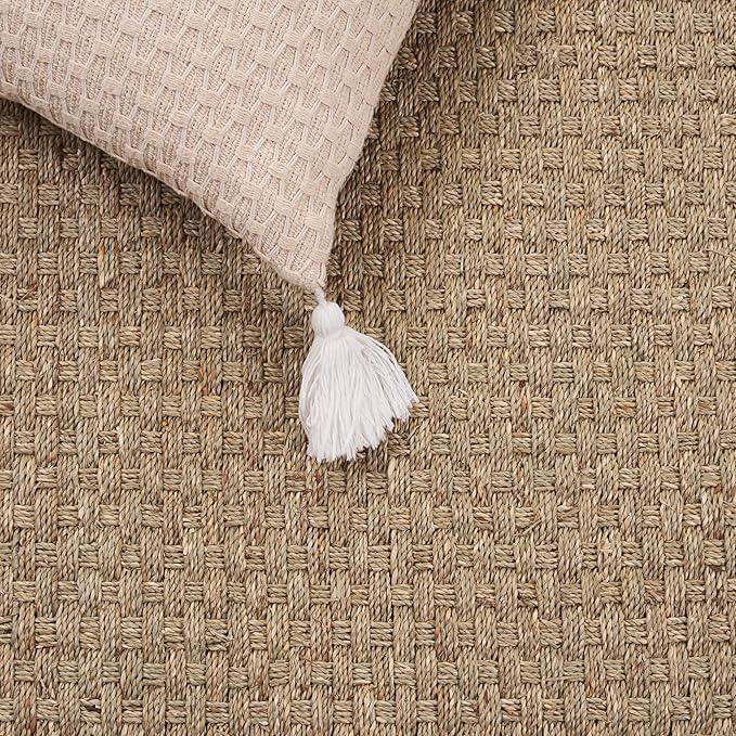 SAFAVIEH Area Rug 8x10 - Natural Fiber Collection - Large - Natural & Ivory, Seagrass, Basketweave Pattern with Border (NF114J)