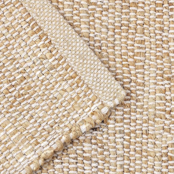 · REDEARTH · Jute Cotton Area Rug - 2'x3' Rectangular Rug, Sustainable Handwoven, Non-Shedding, Soft & Durable – Reversible, Neutral Tones for Home Décor in Living Room, Dining Room, Bedroom