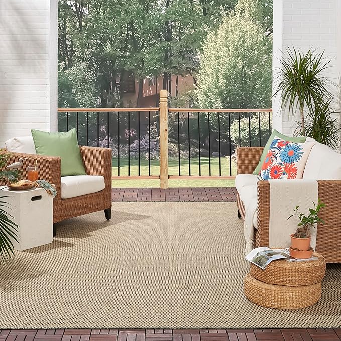 Nourison Home Courtyard Green 8' x 10' Area Rug - Easy Clean, Non Shedding, Bed Room, Living Room, Dining Room, Kitchen (8' x 10')