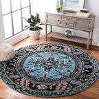 SAFAVIEH Vintage Hamadan Collection Area Rug - 3' Round, Light Blue & Black, Traditional Persian Design, Non-Shedding & Easy to Clean, Ideal for Living Room, Bedroom, Dining Space (VTH211M)