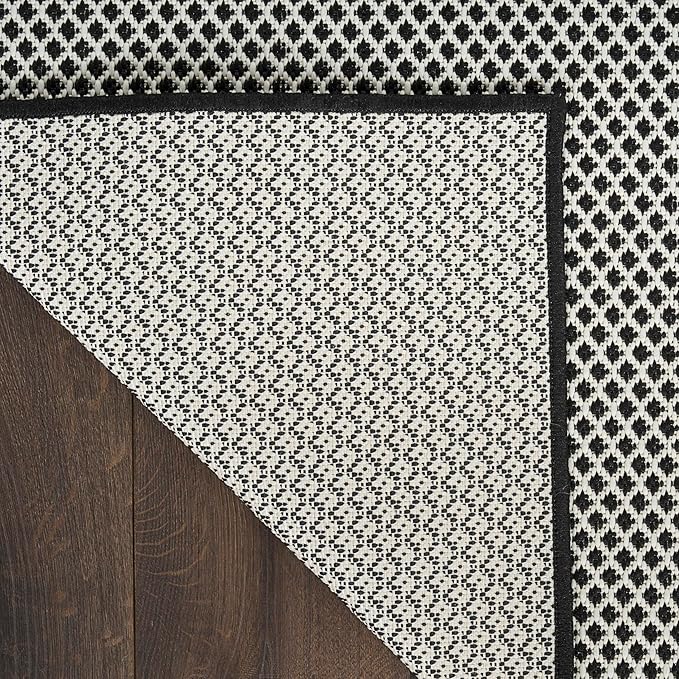 Nourison Home Courtyard Black White 5' x 7' Area Rug - Easy Clean, Non Shedding, Bed Room, Living Room, Dining Room, Kitchen (5' x 7')