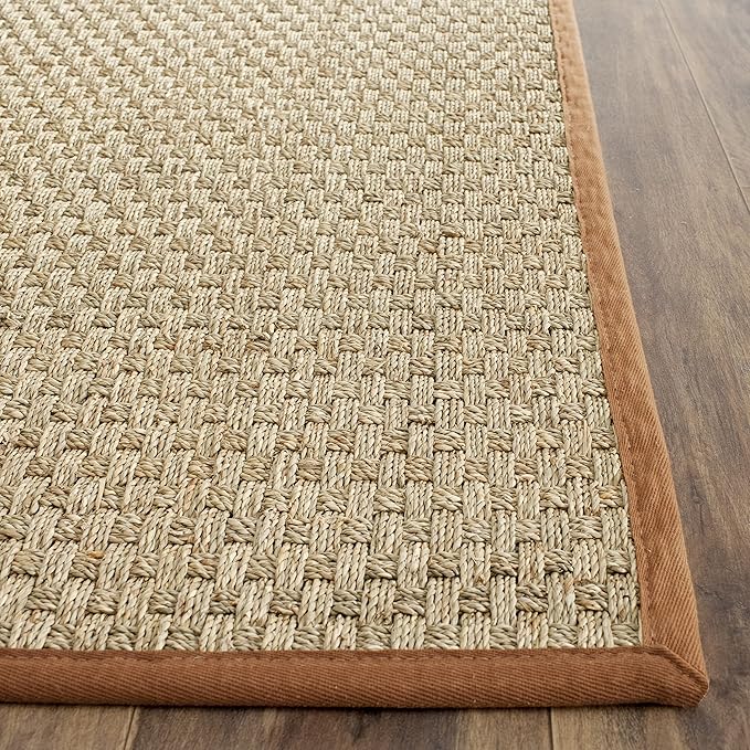 SAFAVIEH Natural Fiber Collection Runner Rug - 2'6" x 6', Natural & Brown, Seagrass, Basketweave Pattern with Border (NF114B)