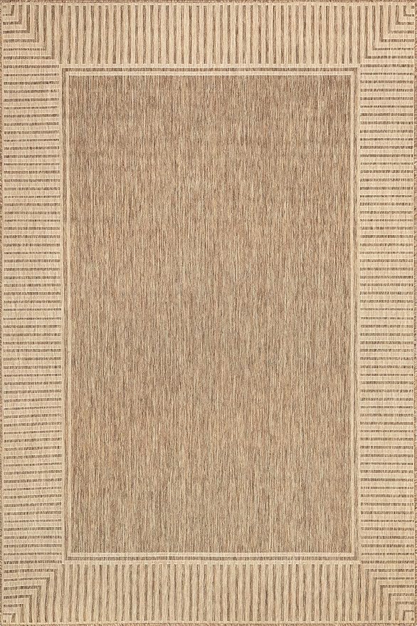 Nuloom Asha Light Brown/Ivory, 3'6" x 5', Casual, Striped Border, Soft and Cozy, High Traffic, Stain Resistant, Easy Clean, Durable Area Rug for Indoor/Outdoor Patio, Deck, Porch, Garden, Courtyard
