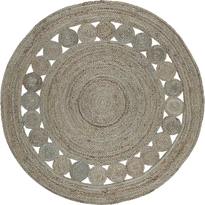 SAFAVIEH Area Rug 4' Round - Natural Fiber Collection - Grey, Handmade Jute, Boho Farmhouse Braided Design (NF364C)