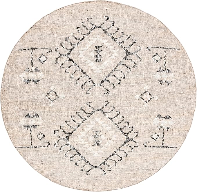 SAFAVIEH Kilim Collection Area Rug - 3' Round, Grey & Black, Tribal Boho Design, Handmade Flatweave Premium Jute, Ideal for The Living Room, Bedroom, Dining Room (KLM762F-3R)