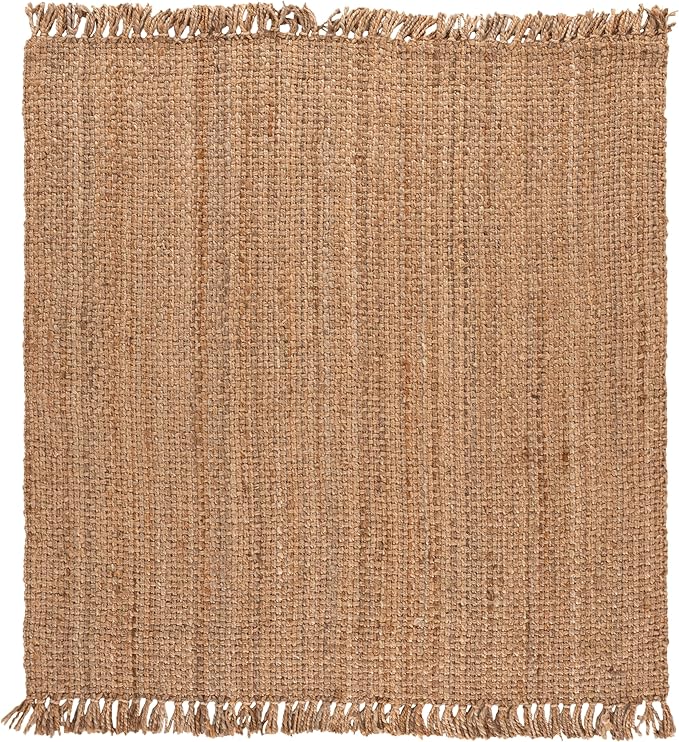 SAFAVIEH Natural Fiber Collection Area Rug - 7' Square, Natural, Handmade Tassel Jute, Ideal for High Traffic Areas in Living Room, Bedroom (NF467A)