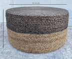 S & L Homes Pouf Ottoman - 100% Jute Braided Footrest Pouf Hand Knitted Traditional Cord Boho Pouffe for Living Room, Bedroom, Nursery, Patio, Lounge Colorblock - Natural Brown (20”x20”x10”)