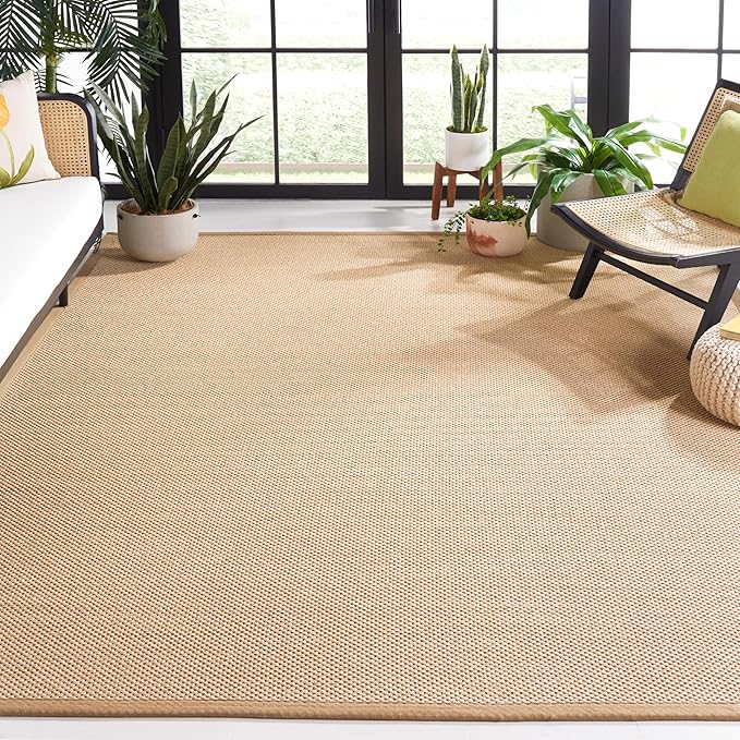 SAFAVIEH Area Rug 10x14 - Natural Fiber Collection - Large - Maize & Linen Color, Sisal, Woven Design with Border (NF141B)