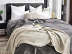 KyraHome Muslin Blankets for Adults, Kids, 50"x60", 100% Organic Cotton Throw Blanket, Plant-Dyed, Breathable Lightweight Throw Blanket for Couch, All Season (Oatmeal Khaki Tan)
