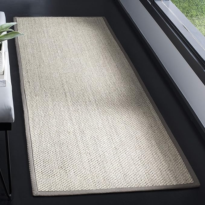 SAFAVIEH Natural Fiber Collection Runner Rug - 2'6" x 12', Marble & Khaki, Sisal, Woven Design with Border (NF143E)