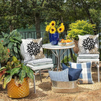 DFXSZ Black Brown Outdoor Pillow Covers 18x18 Inch Set of 2 White Gray Flower Throw Pillows Farmhouse Outdoor Modern Floral Polyester Square Cushion Case Decor for Patio Funiture Garden 002B18