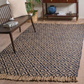 SAFAVIEH Natural Fiber Collection Area Rug - 5' x 8', Tropical Blue & Natural, Handmade Boho Diamond Tassel Jute, Ideal for High Traffic Areas in Living Room, Bedroom (NF266D)