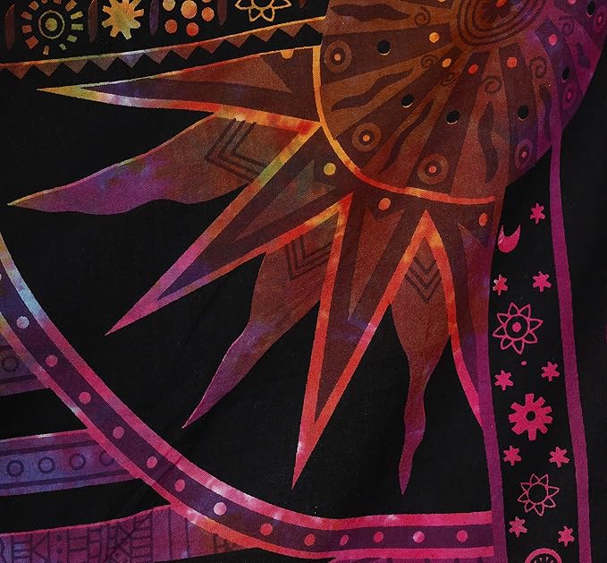 Popular Handicrafts Wall Hanging Tapestry For Bedroom Hippie Sun Moon Bohemian Hippy Psychedelic Design Indian Tapestries Bedspread 84 x 90 Inches (215cm x 230cm) Multicolor