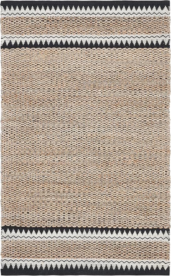 SAFAVIEH Natural Fiber Collection Accent Rug - 3' x 5', Natural & Black, Handmade Farmhouse Boho Coastal Rustic Jute, Ideal for High Traffic Areas in Entryway, Living Room, Bedroom (NF874B)