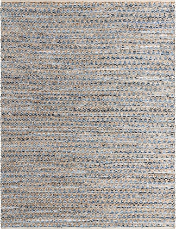 Unique Loom Chindi Jute Collection Area Rug (9' x 12' 2" Rectangle, Navy Blue/ Natural)